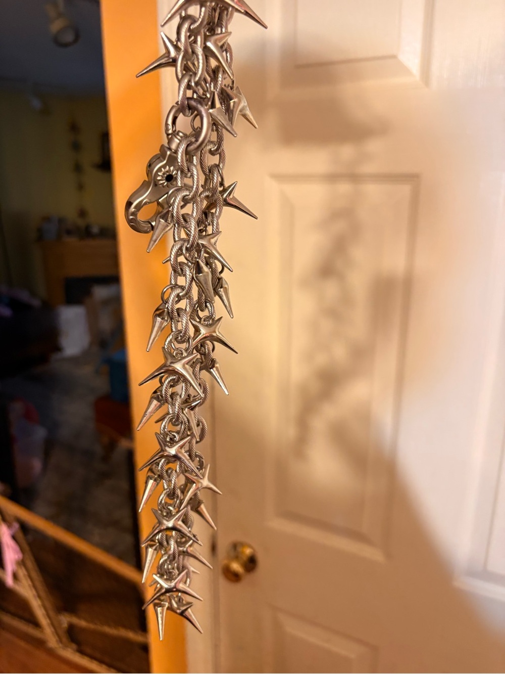 Silver Spike Chain Wall Hook Accent - Modern Metallic Hanging